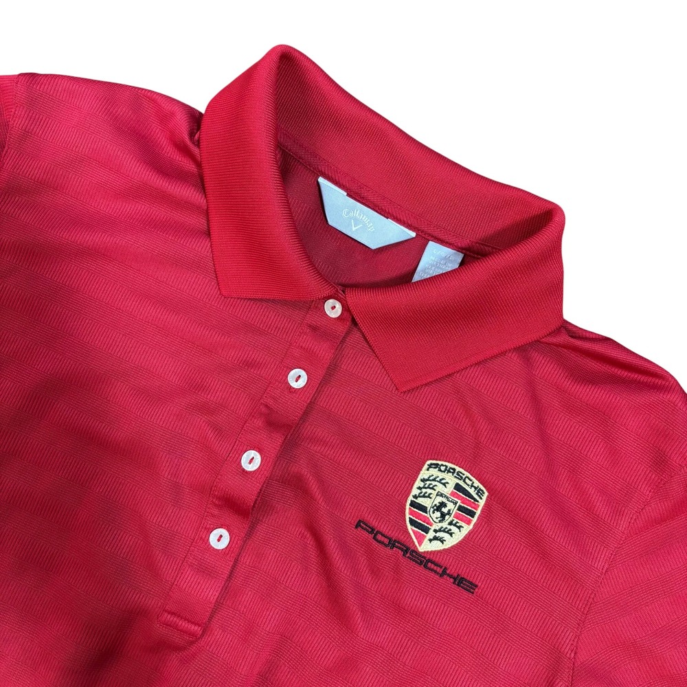 Callaway Porsche Golf Polo Shirt Womens Large Red Short Sleeve Embroidered Crest